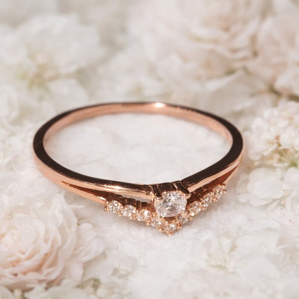 Dainty Sterling Silver Ring Size 11.5 Rose Gold Tone Pink Stones